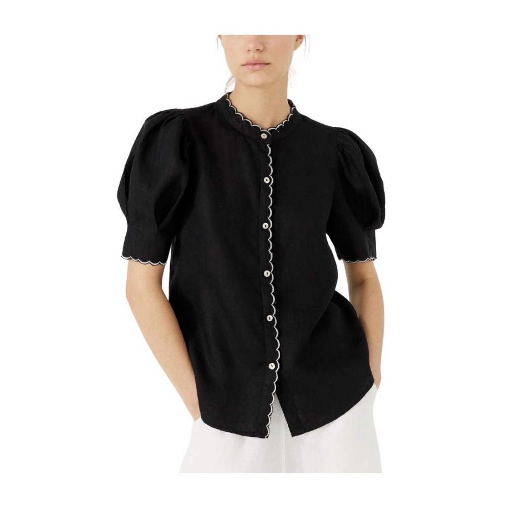 Lanhrtopy Scallop 100% Linen Shirt Size Large